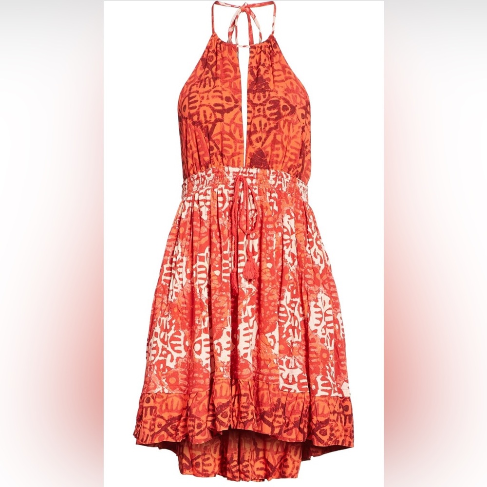 Free People Woman's red floral beach day mini dress - Size L